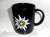 Kaffeebecher mit Edelweiss-Motiv, schwarz